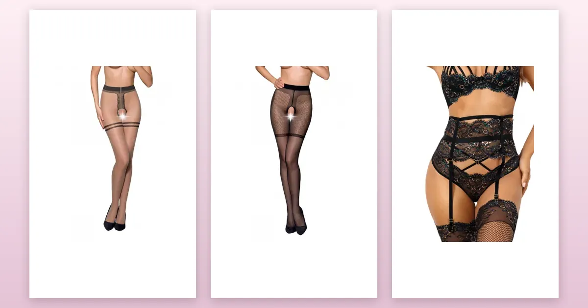 Bas, porte-jarretelles et collants ouverts : Collants ouverts TI015 20 deniers, Collants ouverts TI011 20 deniers, Porte-jarretelles dentelle Noir V-10362