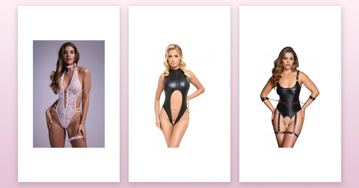 Lingerie ouverte et body ouvert : Ensemble body ouvert Renee blanc, Body noir ouvert à l'entrejambe, Body à jarretelles ouvert avec menottes