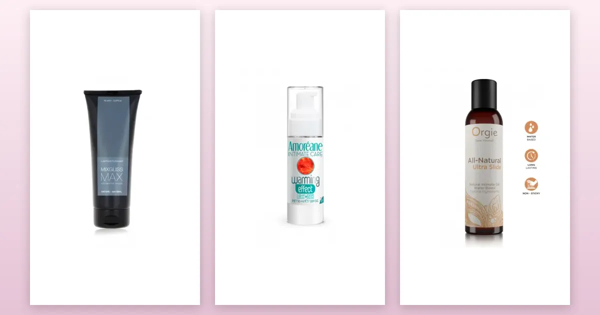Lubrifiants à base d'eau : Lubrifiant Mixgliss MAX 70 ml, Lubrifiant effet chauffant (50ml), Gel intime naturel All Natural Ultra Slide 150ml