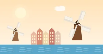 Illustration : moulins, canal et maisons à pignons de Flandre