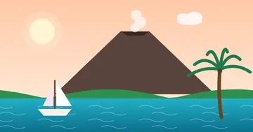 Illustration : montagne Pelée, baie et voilier de la Martinique